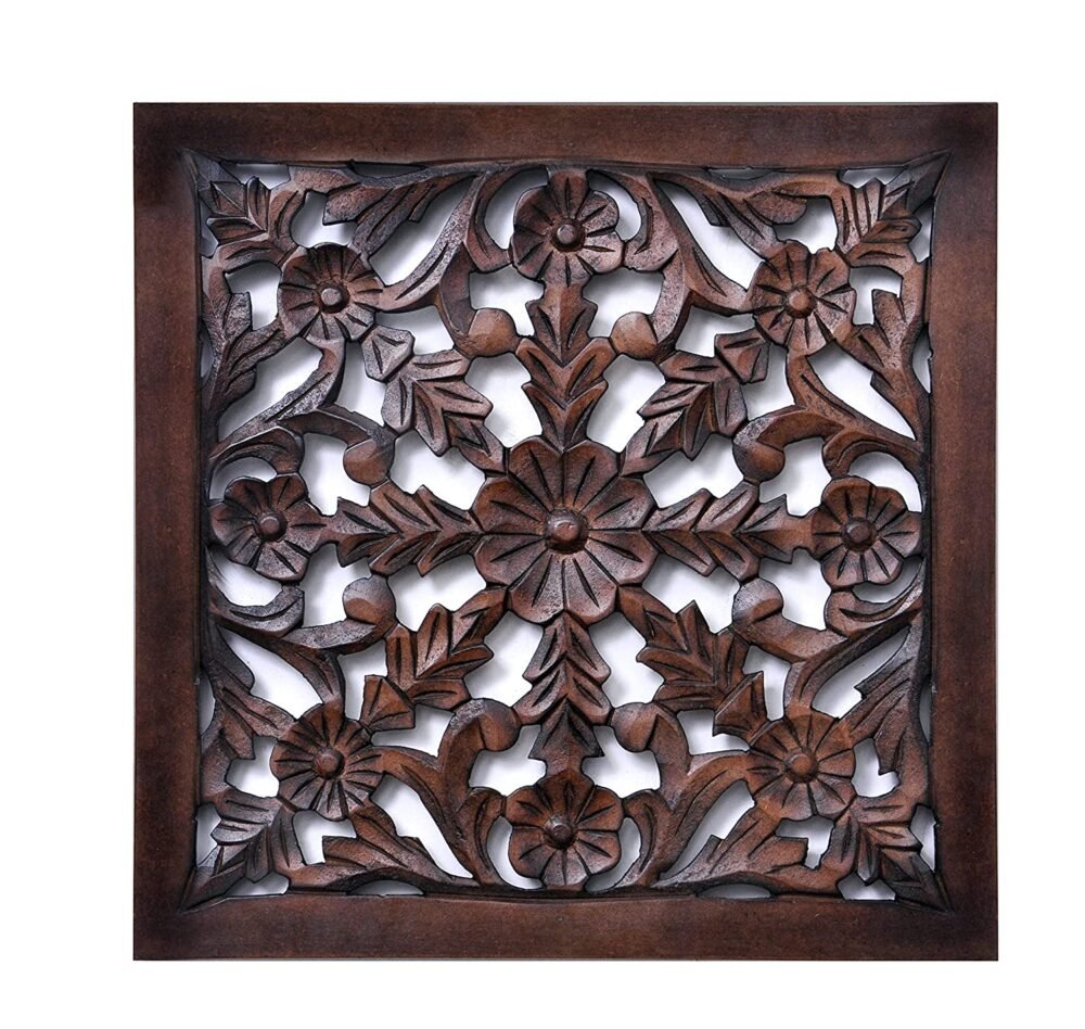 FURNITURE OF INDIA Wall Hanging Panel | Wooden Wall Decorative Frame for Living Room | MDF Wall Decor Wooden Frame for Home,16x16 inches, Brown